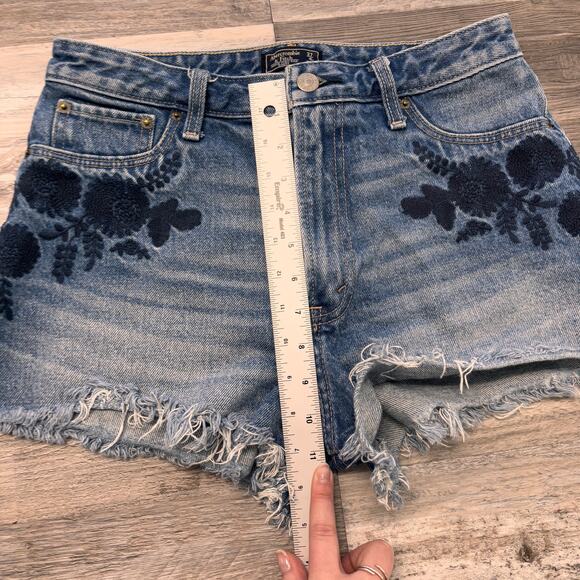 Abercrombie Fitch Shorts Annie Blue Women 27 High Rise Floral Embroidered 4R - Picture 5 of 8